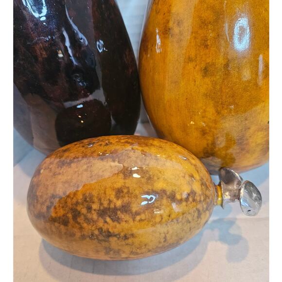 Artesana Home Vintage MCM Gourd Fruit Weighted Pewter Stem Leaf Eggplant - Picture 6 of 8